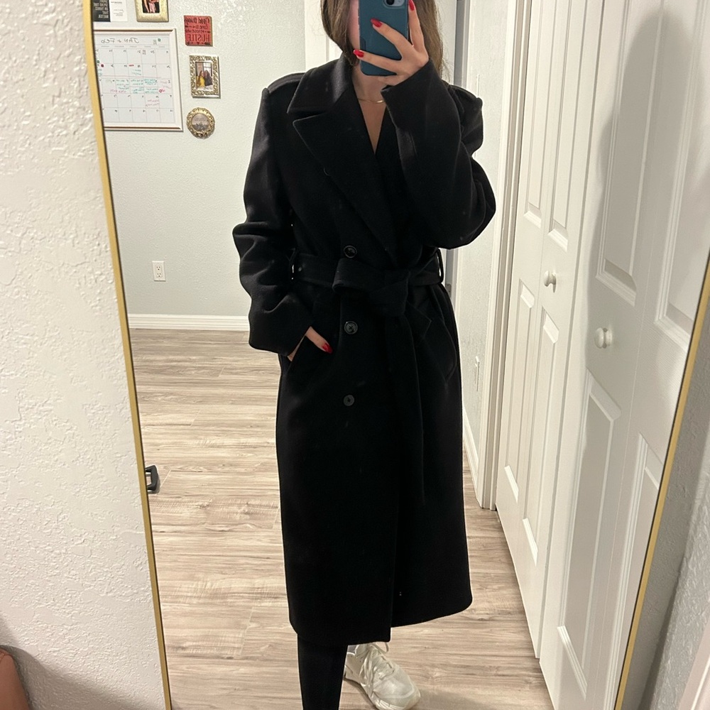 NWOT MANGO Italian Wool Black Coat